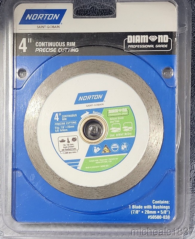 Norton 4-in Wet/Dry Continuous Rim Porcelain Tile Diamond Saw Blade Brand New!