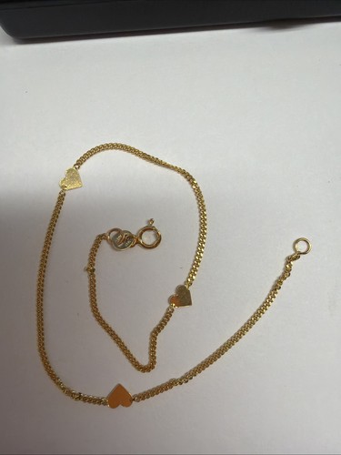 14k Yellow Gold Heart Station Anklet 9”