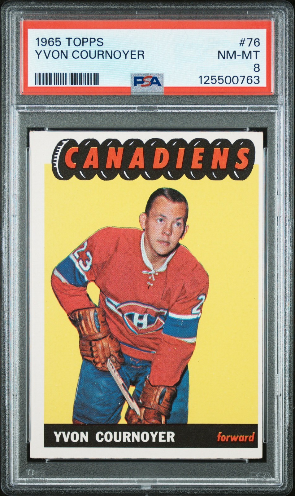 1965-66 TOPPS #76 YVON COURNOYER ROOKIE CARD PSA 8 NM-MINT