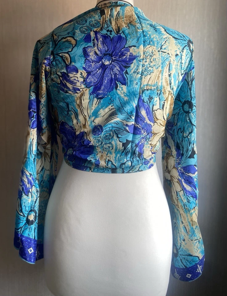 Hand Made Floral Paisley Bell sleeve wrap crop top Festival Retro Vtg Boho Hippy - Image 3 of 3
