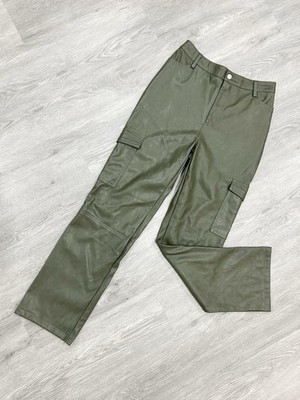 Bagatelle Collection Green Faux Leather Cargo Pants Straight Leg Pockets Women