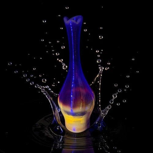 Blenko Hand Blown Art Glass Tangerine Amberina Optic Swung Vase MCM GLOWS 11 in.