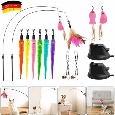 MARKENLOS 15 Stk Interaktive Katzenspielzeug Set Katzen Spielzeug Katzenangel mit Saugnapf