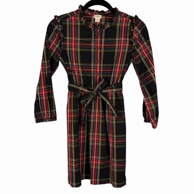 CREWCUTS Tartan Plaid Girls Dress Black Red Size 10 Christmas Holiday Photos