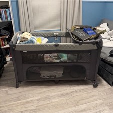 Gray Portable Foldable Baby Play Yard with Carry Bag for Infant Toddler