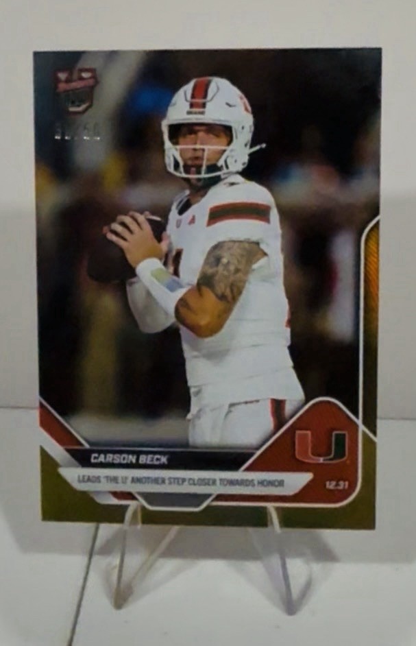 Carson Beck Miami 2025-26 Bowman U NOW Football Card 63 Gold Foil /50