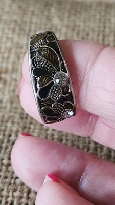 HIGH END*RARE* GORGEOUS VINTAGE SILVER TONE BLACK CARVED HOOP EARRINGS!!