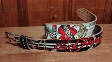 Ed Hardy Y2K Tattoo Heart Graphic Leather Belt Medium Rhinestone Streetwear