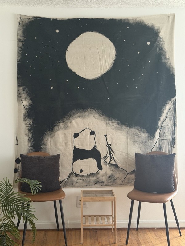 Big Panda & Tiny Dragon (Original Handpainted Canvas- Oversized)