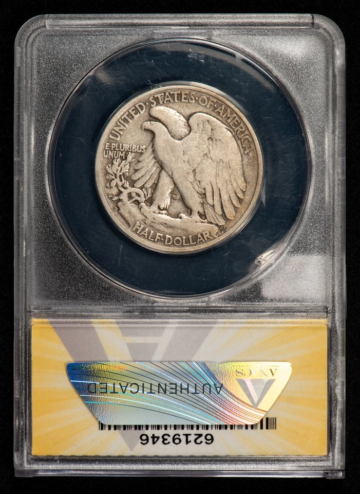 1938-D 50c Walking Liberty Silver Half Dollar - ANACS VG 10 - SKU-X4720 - Image 2 of 2