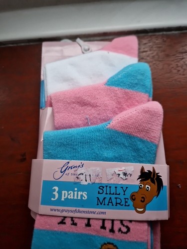SILLY MARE Caballo Calcetines Mujer Talla 12-8 ROSA 3pk Calcetines Caballos Animales Ecuestres - Imagen 3 de 8