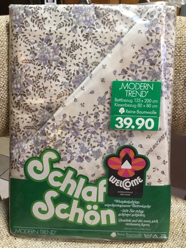 Vintage MCM German Floral Sheet Duvet & Pillowcase Schlaf Schön For Unser Haus