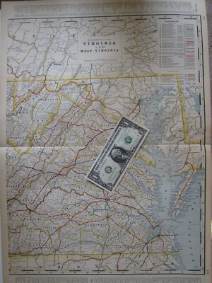 VA WV 1898 EASTERN VIRGINIA, W. VA STEAM RAILROAD Map. FARMVILLE & POWHATAN RR