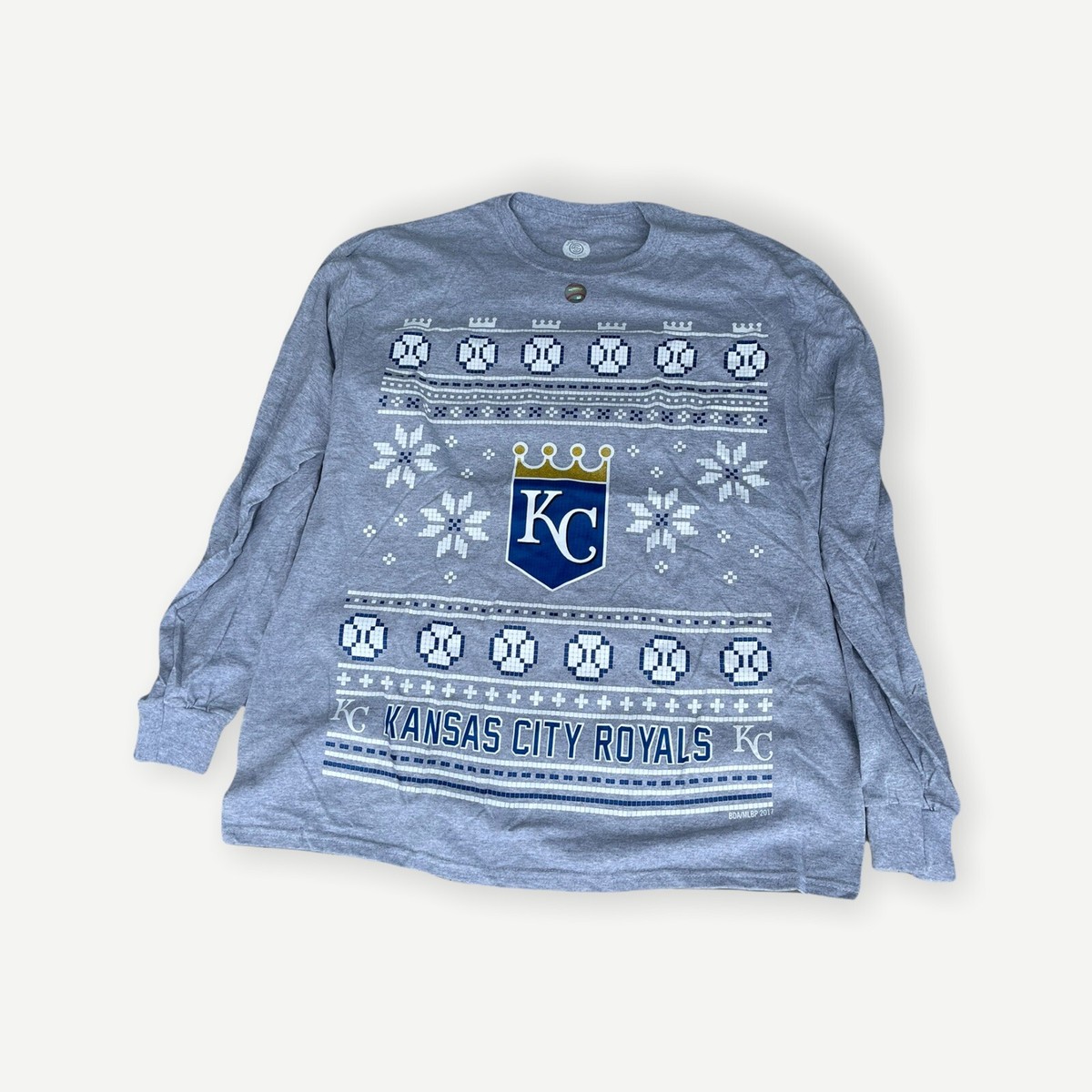 KC Kansas City Royals Ugly Christmas Sweater Looking Long Sleeve T Shirt  Tee XL