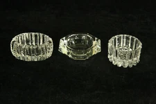 LOT OF 3 DIFFERENT CLEAR CUT GLASS VINTAGE OPEN SALT CELLAR DIPS # 1 OF 3