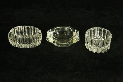 LOT OF 3 DIFFERENT CLEAR CUT GLASS VINTAGE OPEN SALT CELLAR DIPS # 1 OF 3