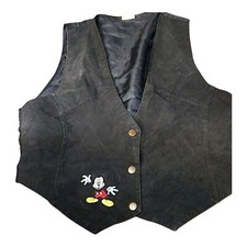 VIntage Disney Embroidered Mickey Unlimited Black Suede Leather Vest