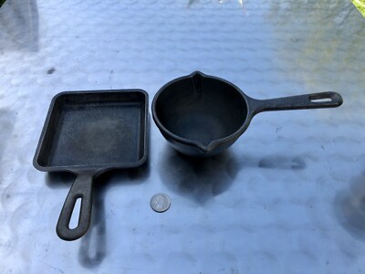 2 unique castiron pans butter melter/small square pan both Lodge