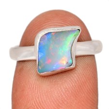 Natural Ethiopian Opal Polish Rough 925 Silver Ring Jewelry s.7.5 CR72570