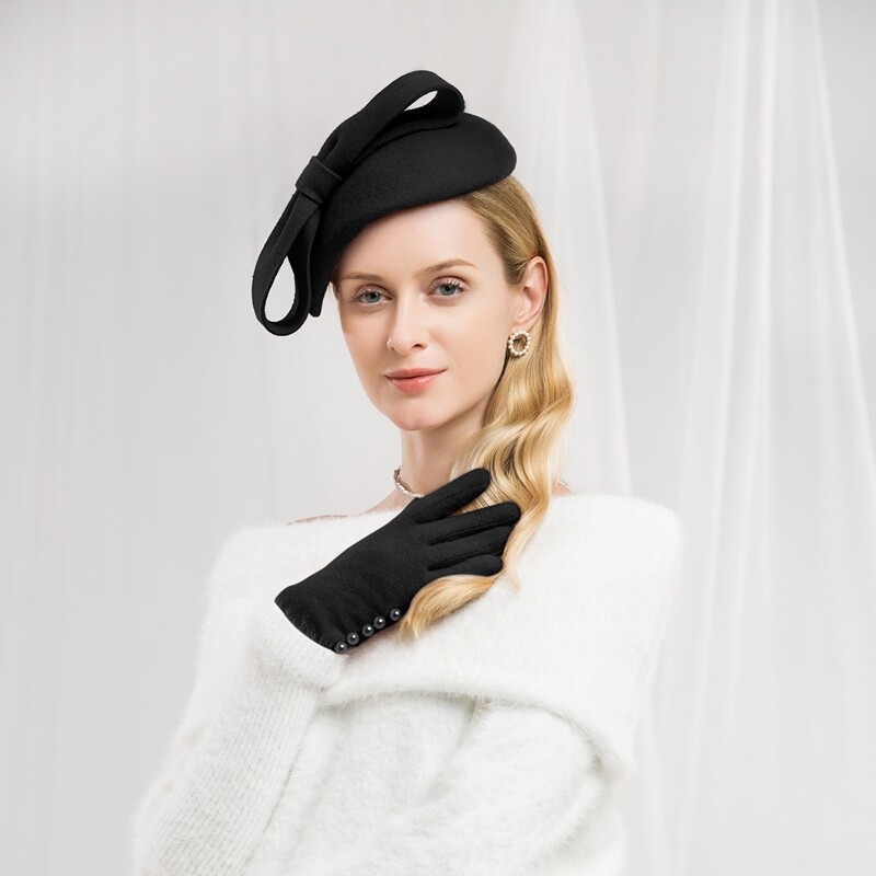 Teardrop Women 1940s Wool Felt Fascinator Hat Bow Tam Beret  display picture 3
