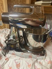 SUNBEAM Vintage DELUXE MIXMASTER MIXER 1080 Chrome Brown & Chrome Tested