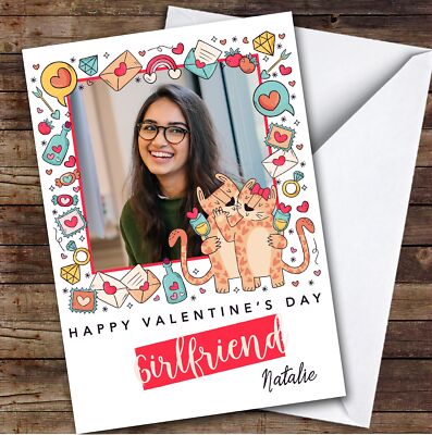 Personalisierte Doodle Icons Katzen Foto Happy Valentinstag Freundin Karte