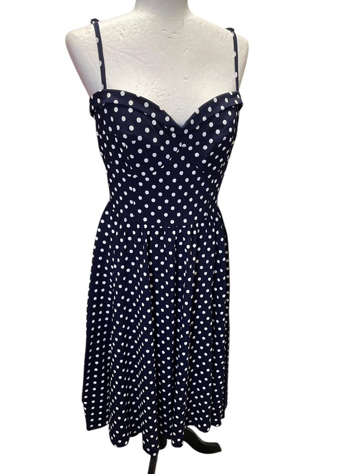 Stop Staring Polka Dot Retro Pin Up Cotton Stretch Dress Navy Size Large