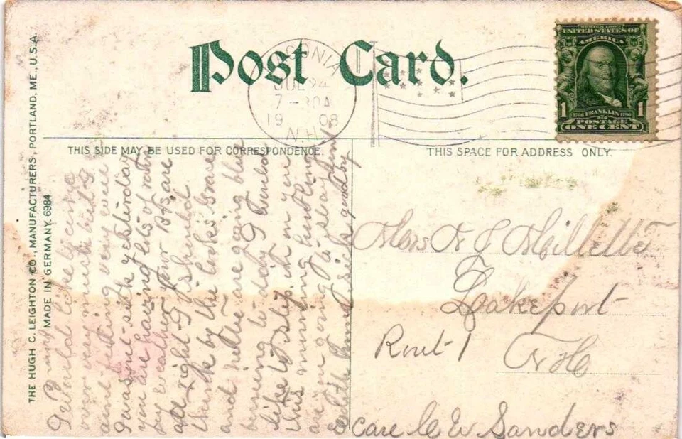 1908 LACONIA NH, Flag cancel on HIGH SCHOOL LACONIA LINEN postcard - Image 2 of 2