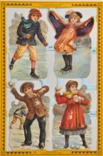 Mamelok English Embossed Scrap Die Cut - Winter's Children  A51