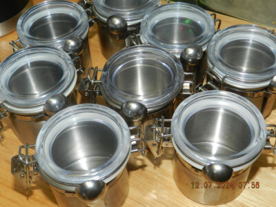 Lot of Empty 8 Metal Spice containers with metal spoon FREE SHIP