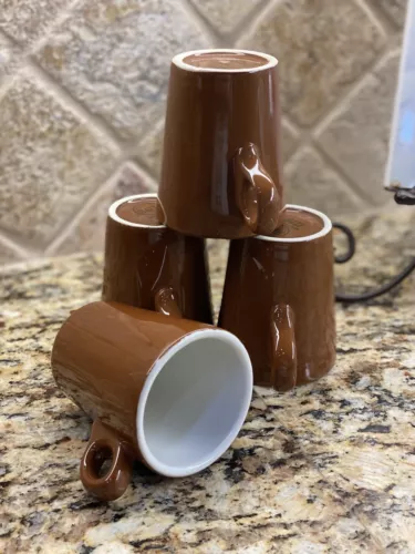 Vintage Hall USA Brown Mugs (4) with “Single Finger” Handles, #1226, 1970s