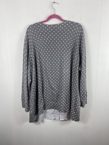 Catherines Cotton Long Sleeve Snap Cardigan Size 3X 26/28 Grey Polka Dots NWT - Picture 4 of 7