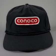 Vintage Conoco Gas Station Snapback Hat Black Rope Trim Sportcap Trucker Cap