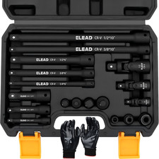 19pc Impact Socket Extension Bar Set Adapter Swivel Joints Gloves 14 38 12