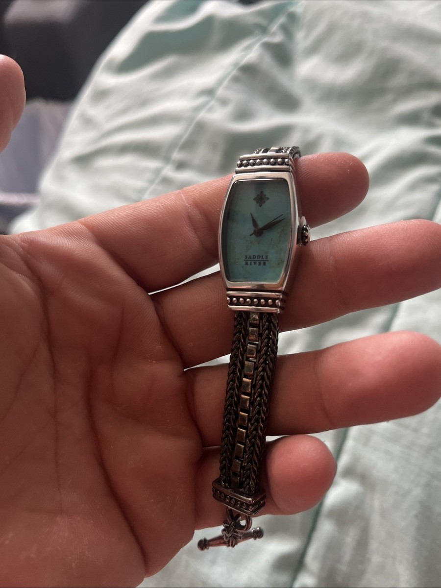 Vintage Saddle River Womens Turquoise Dial Silver Tone Tonneau Watch New Battery Saddle River Bali Turq Women main image 4