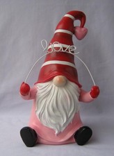 Valentine 11.5" Cupid Gnome Dark Red White Pink holding LOVE sign Indoor Outdoor