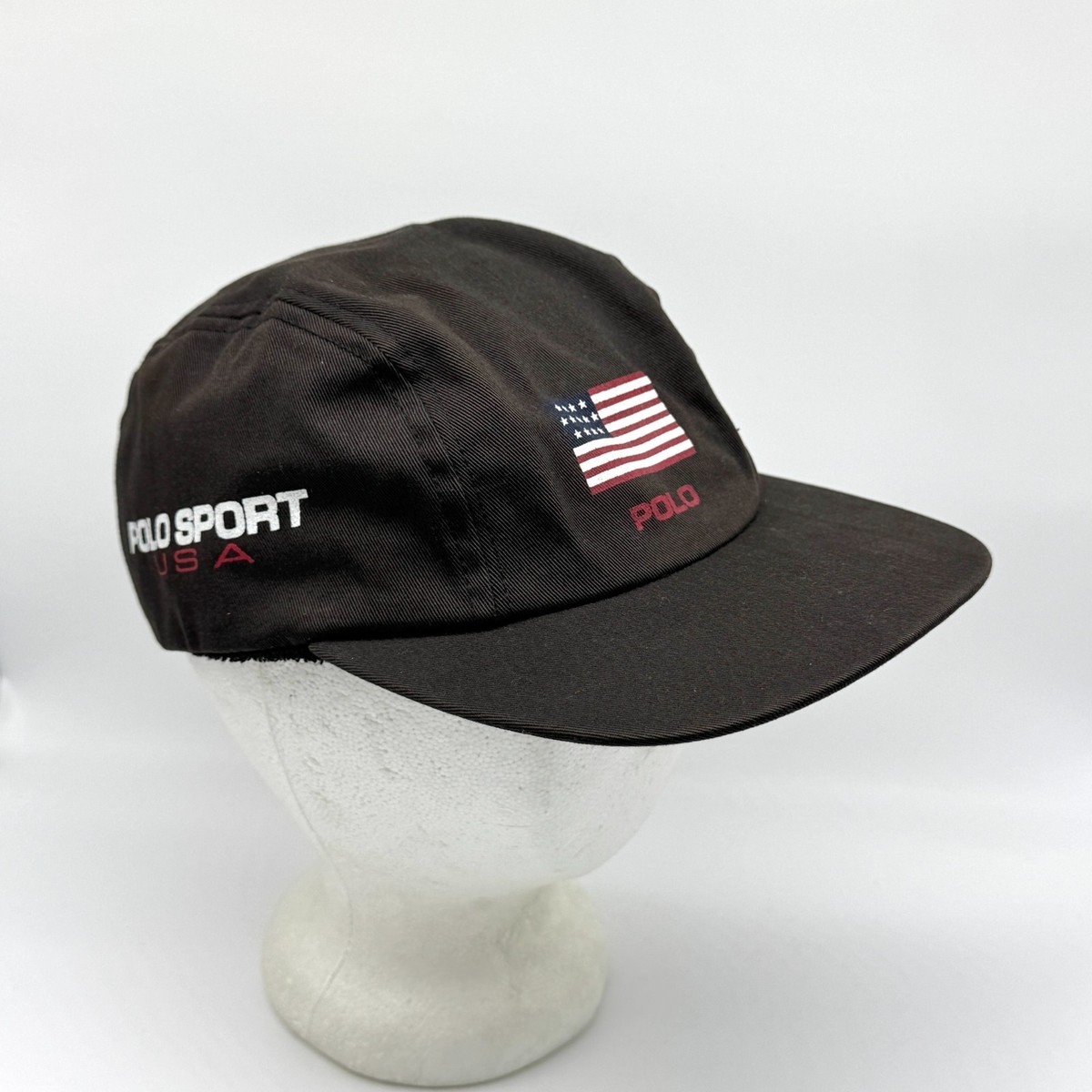 Vintage Polo Sport Ralph Lauren Flag Hat Made in USA Elastic Flag