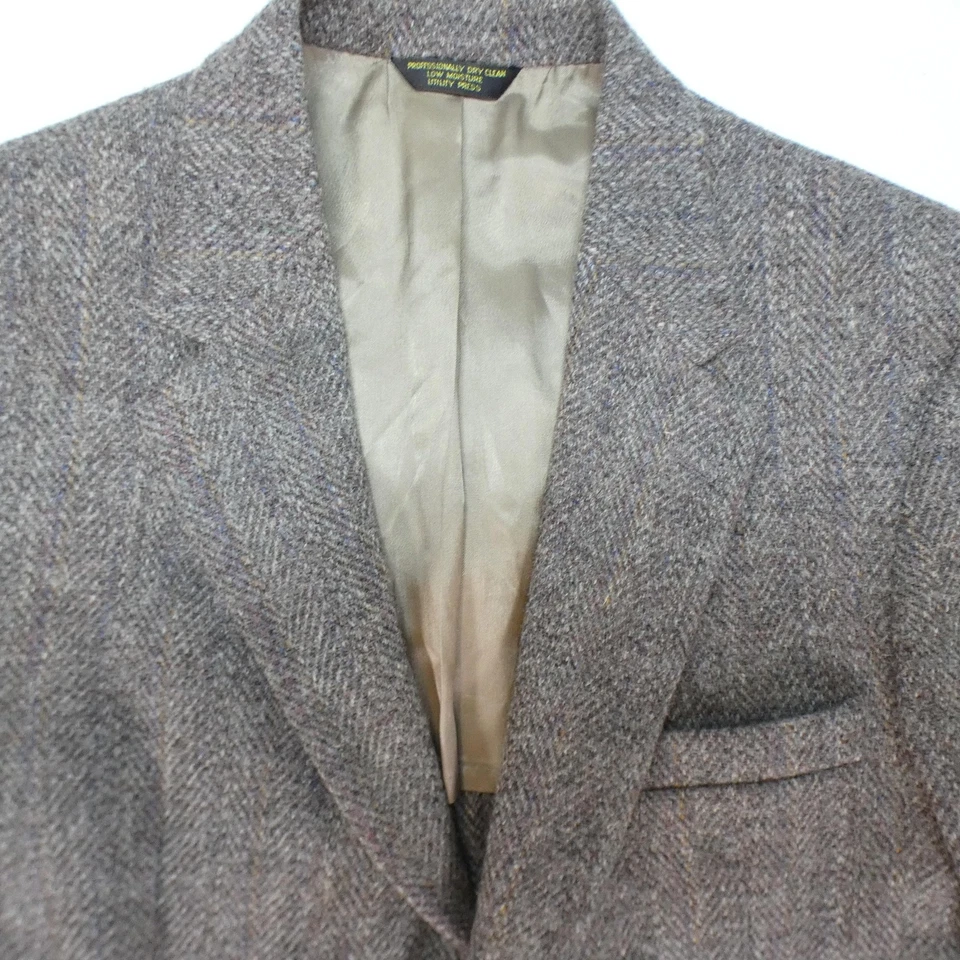 Blazer Harris Tweed De Colección Para Hombres 40R A Medida Marrón/Gris Lana Espiga EE. UU. Foto 4 de 4