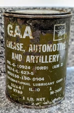US Army Green Metal Can GAA Grease Automotive Artillery Military 1 lb Gear 1954