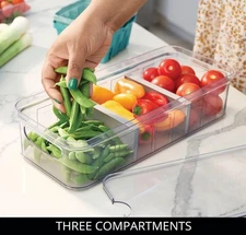 NEW iDesign Large Fridge Organizer Bin w/ Removable Divider and Lid Closet Toys