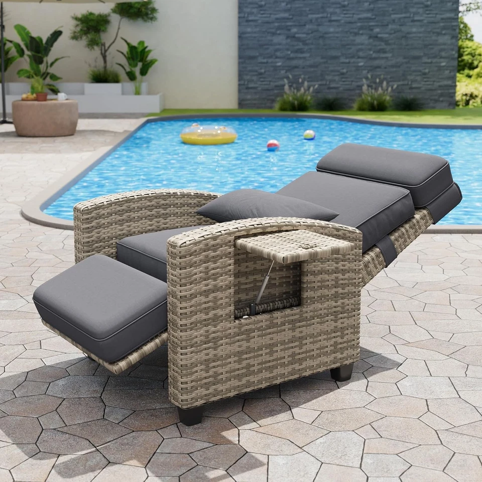 Outdoor Recliner Chair Rattan Patio Lounge Chair w/ Adjustable Backrest,Footrest - Image 3 of 4