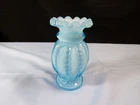 Fenton Blue Overlay Glass Small Beaded Melon Vase 4 1/8" Tall