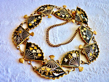 Vintage K24 Japanese Damascene Panel Fan Bracelet Butterfly Mt Fuji Flower Old