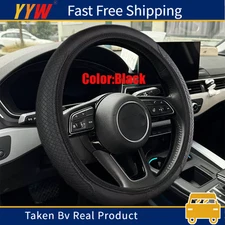 Black Good Grip Car Accessories For 15"/37-38CM Car Leather Steering Wheel Cover