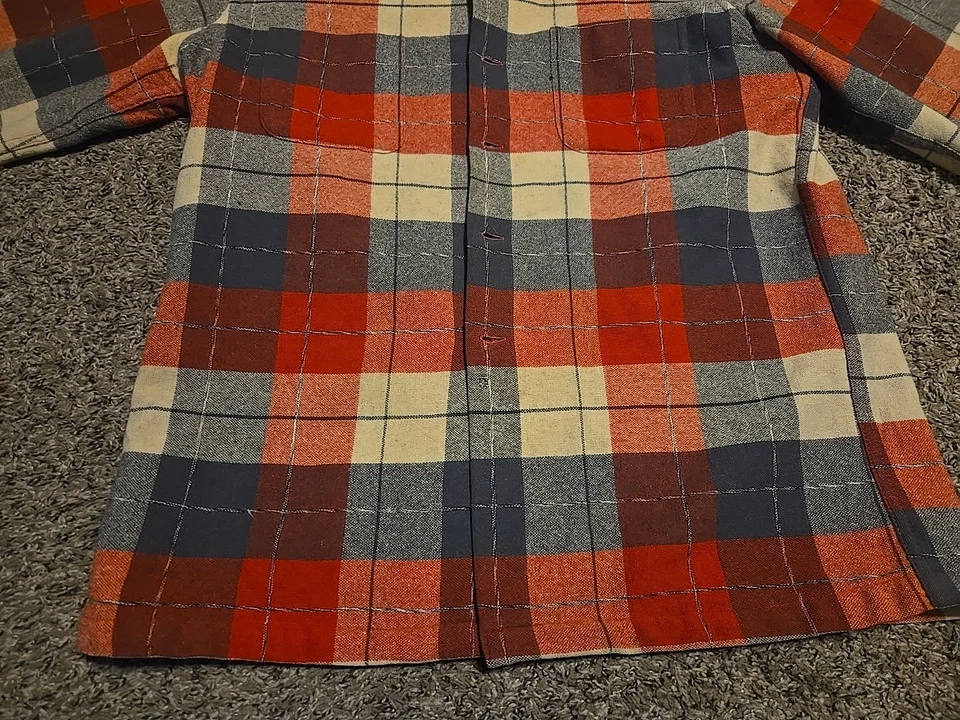 Camisa larga de franela a cuadros 100 % lana McGregor M vintage años 60 cuello lazo Foto 2 de 4