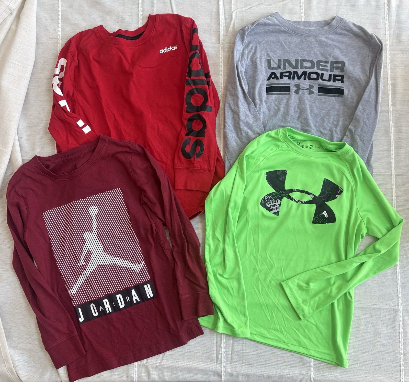 Boys Athletic Long Sleeve Shirt Lot, Under Armour Adidas Nike, Size Small (8-10)