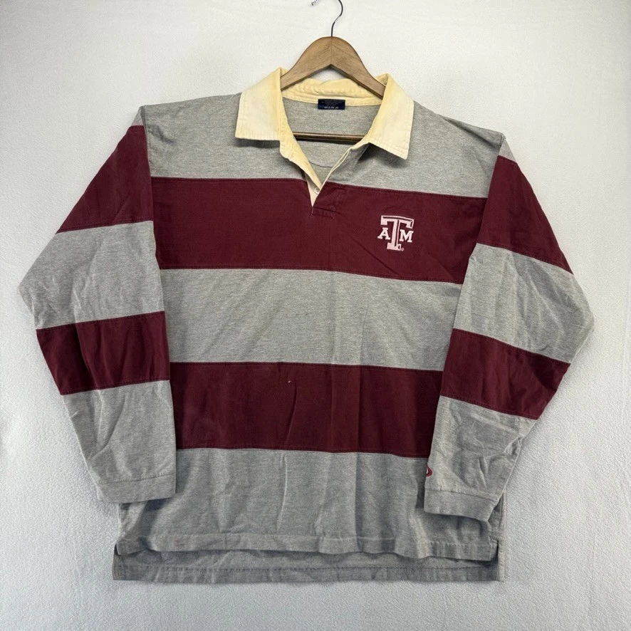 Camisa de Rugby Masculina Vintage Texas A&M XL Vermelha Azul Bordada Colorblock Anos 90 - Imagem 2 de 4