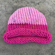 Hand Knit Beanie Crochet Winter Hat Women Adult Knitted Delicate Pink