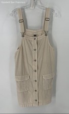 American Eagle Beige Cotton Button Front Pockets Overall Womens Dress Size Large
