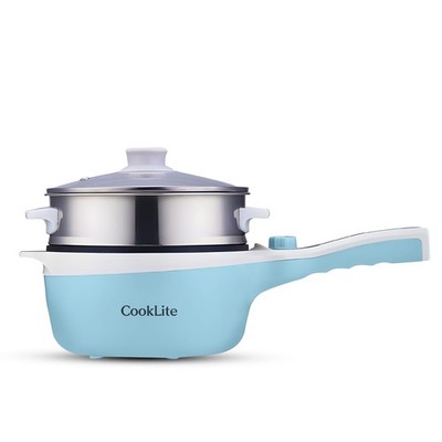 Elektrischer Hot Pot mit Dampfgarer - 1,8 l Multifunktionsherd, Antihaftbeschichtet, Blau 